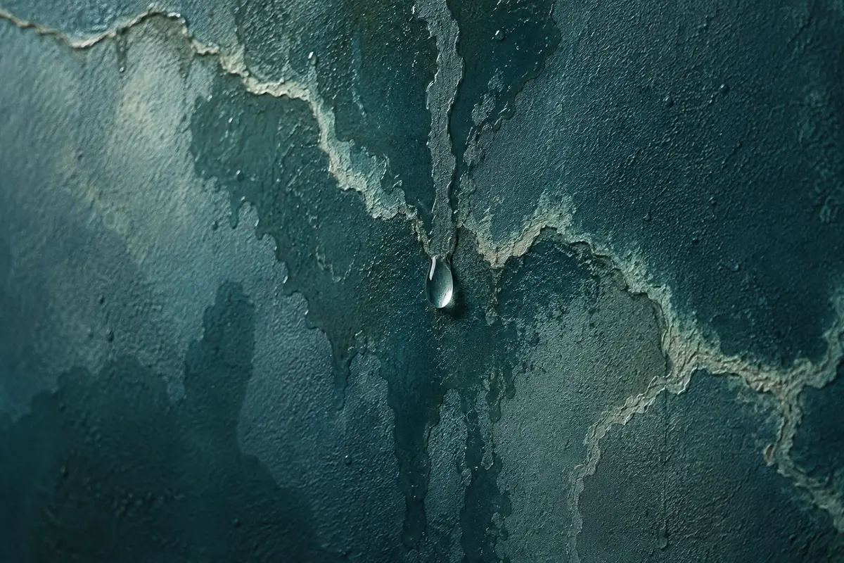 Textura conceptual de agua sobre una superficie mineral en tonos petróleo.